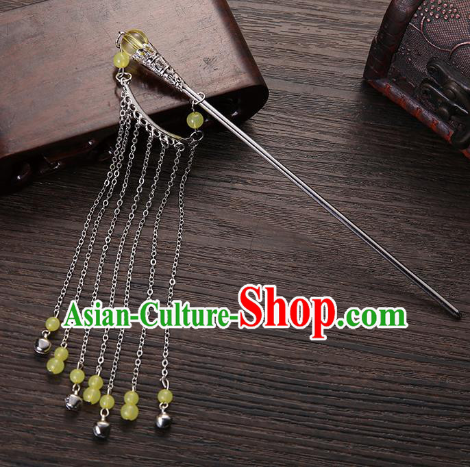 Handmade Asian Chinese Classical Hair Accessories Hair Clip Ancient Yellow Beads Tassel Hairpins for Women