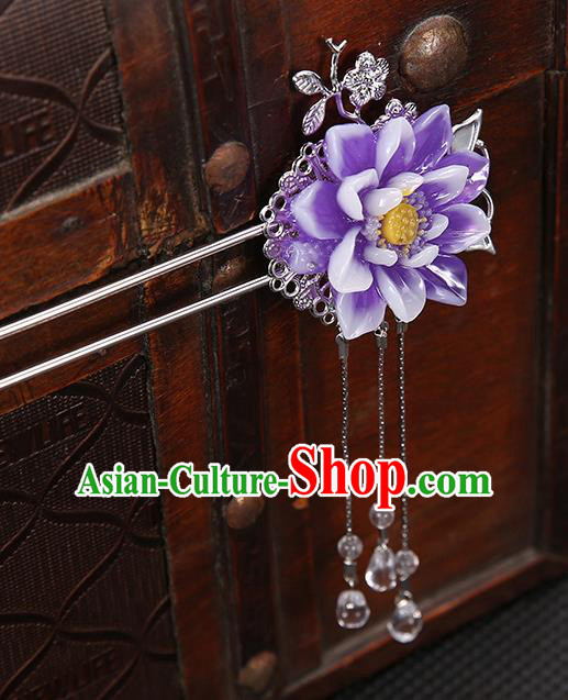 Handmade Asian Chinese Classical Hair Accessories Purple Flower Hair Clip Ancient Hanfu Hairpins for Women