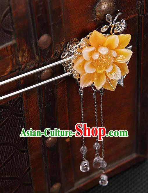 Handmade Asian Chinese Classical Hair Accessories Orange Flower Hair Clip Ancient Hanfu Hairpins for Women