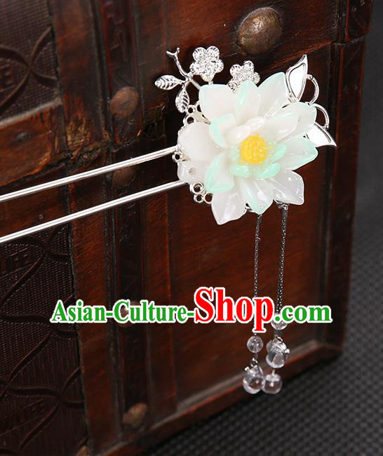 Handmade Asian Chinese Classical Hair Accessories White Flower Hair Clip Ancient Hanfu Hairpins for Women