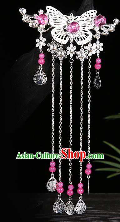 Handmade Asian Chinese Classical Hair Accessories Rosy Beads Tassel Hairpins Hanfu Hair Stick for Women