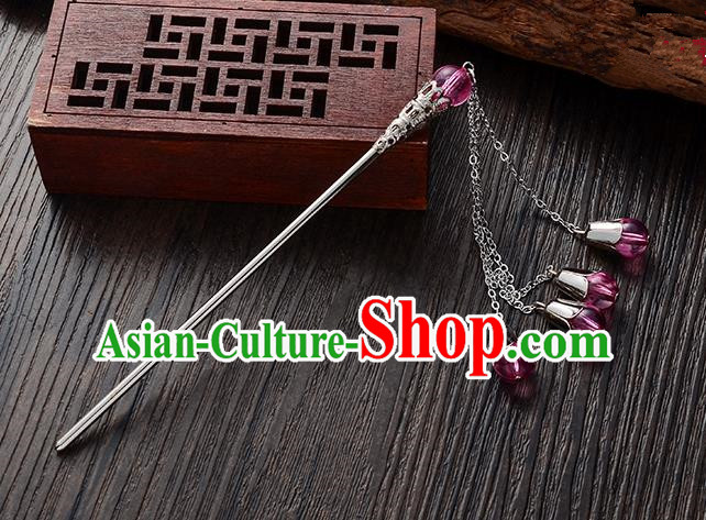 Handmade Asian Chinese Classical Hair Accessories Rosy Crystal Beads Tassel Hairpins Hanfu Step Shake for Women
