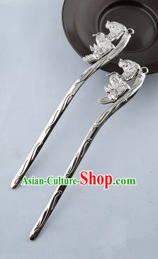 Asian Chinese Handmade Palace Lady Classical Hair Accessories Hanfu Mandarin Duck Argent Hairpins Headwear for Women