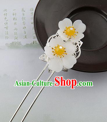 Asian Chinese Handmade Palace Lady Classical Hair Accessories Hanfu White Flowers Hairpins Headwear for Women