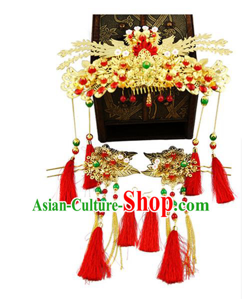 Asian Chinese Handmade Classical Hair Accessories Shell Phoenix Coronet Hairpins Headwear Complete Set for Women