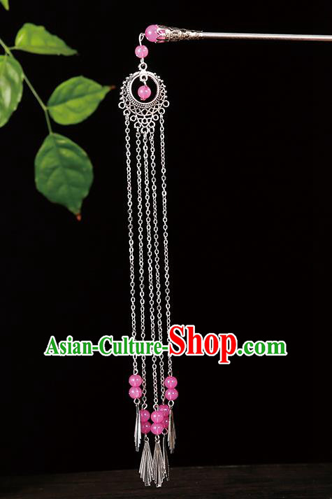 Handmade Asian Chinese Classical Hair Accessories Pink Beads Tassel Hairpins Hanfu Step Shake for Women