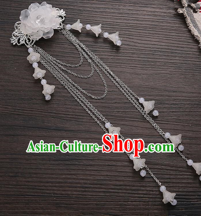 Asian Chinese Handmade Classical Hair Accessories White Long Tassel Hair Claw Hanfu Hairpins for Women