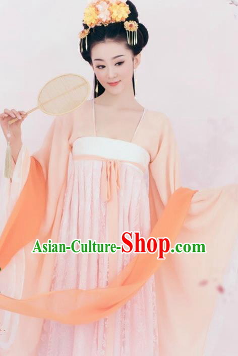 Traditional Chinese Ancient Tang Dynasty Royal Princess Embroidered Hanfu Clothing and Headpiece Complete Set