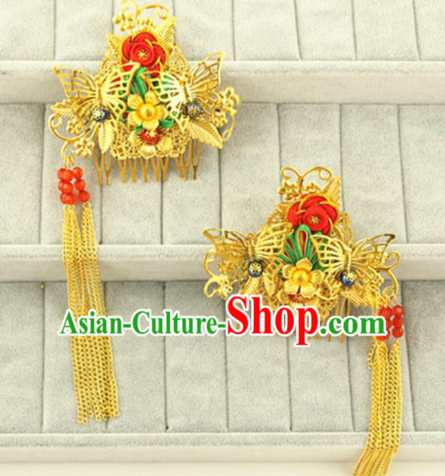 Asian Chinese Handmade Classical Hair Accessories Princess Hairpins Golden Hair Comb for Women