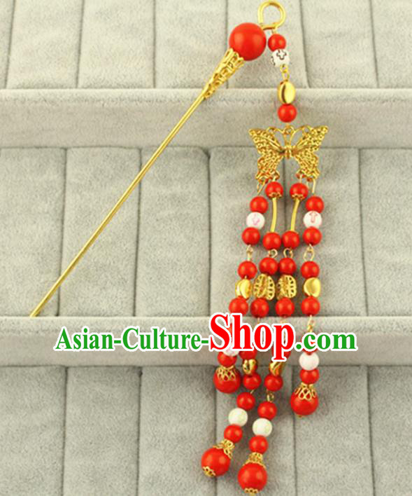 Asian Chinese Handmade Classical Hair Accessories Bride Red Step Shake Hanfu Hairpins for Women