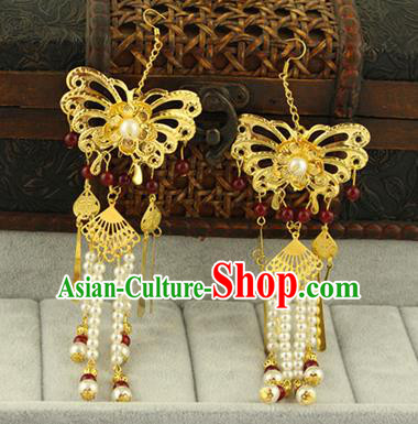 Asian Chinese Traditional Handmade Jewelry Accessories Hanfu Classical Butterfly Tassel Earrings for Women