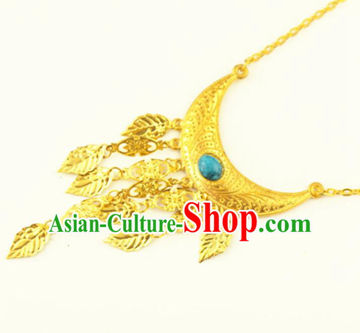 Asian Chinese Handmade Classical Hair Accessories Bride Golden Frontlet Headband Hanfu Hairpins for Women