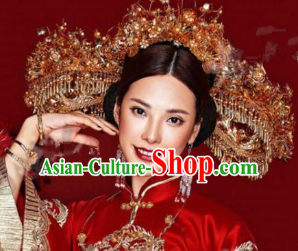 Asian Chinese Ancient Handmade Classical Hair Accessories Hairpins Wedding Luxurious Phoenix Coronet Complete Set for Women