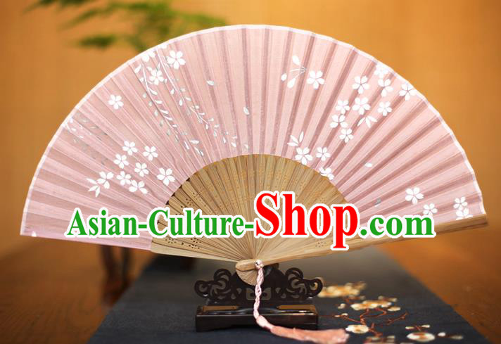 Traditional Chinese Crafts Printing Flowers Pink Folding Fan, China Sensu Paper Fans for Women