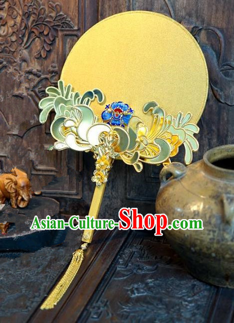 Chinese Handmade Classical Stage Performance Golden Fans Ancient Palace Lady Blueing Round Fans for Women