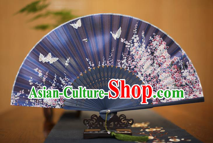 Traditional Chinese Crafts Printing Flowers Folding Fan, China Sensu Paper Fans for Women