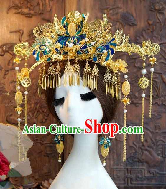 Chinese Handmade Classical Luxurious Hairpins Hair Accessories Ancient Cloisonne Phoenix Coronet for Women