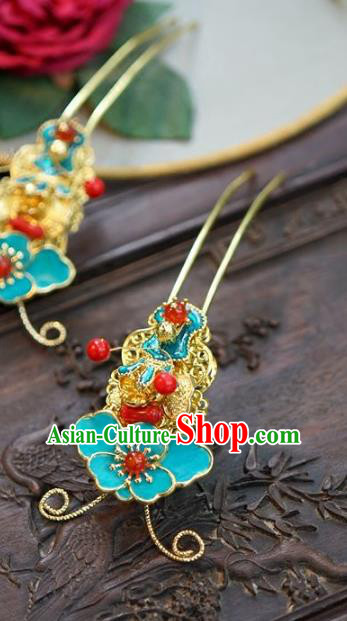 Chinese Handmade Classical Blue Hairpins Hair Accessories Ancient Hair Stick for Women