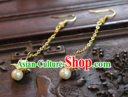 Asian Chinese Traditional Handmade Jewelry Accessories Bride Golden Lotus Earrings for Women