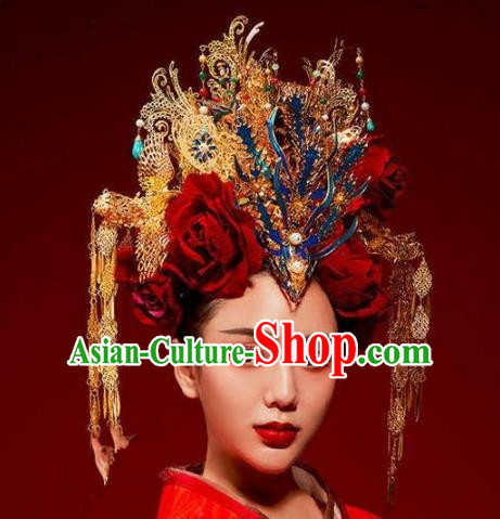 Chinese Ancient Handmade Classical Hair Accessories Phoenix Coronet Hairpins Bride Headdress for Women