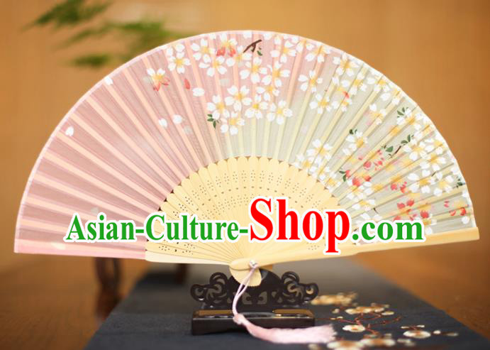 Traditional Chinese Crafts Printing Sakura Pink Folding Fan, China Sensu Paper Fans for Women