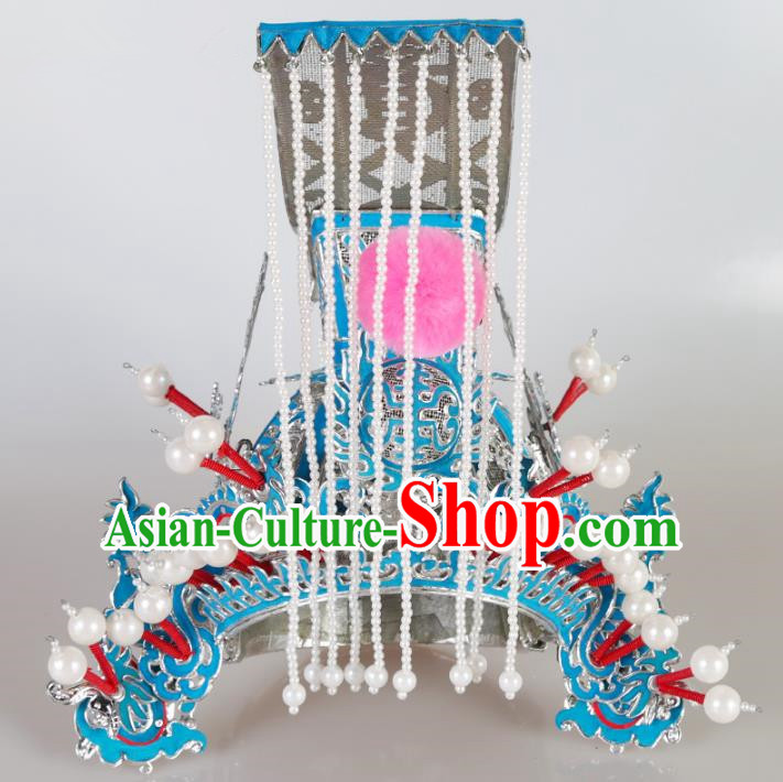 Chinese Beijing Opera General Tassel Headpiece, China Peking Opera Takefu Helmet