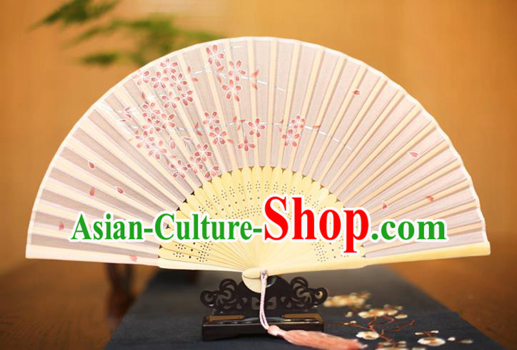 Traditional Chinese Crafts Printing Sakura Pink Folding Fan, China Sensu Paper Fans for Women