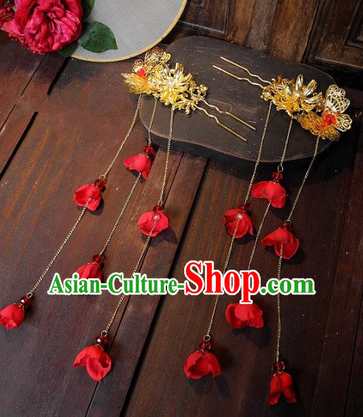 Chinese Ancient Handmade Classical Wedding Hair Accessories Xiuhe Suit Tassel Hairpins for Women