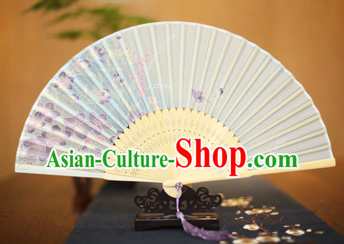 Traditional Chinese Crafts Printing Flowers Folding Fan, China Sensu Paper Fans for Women