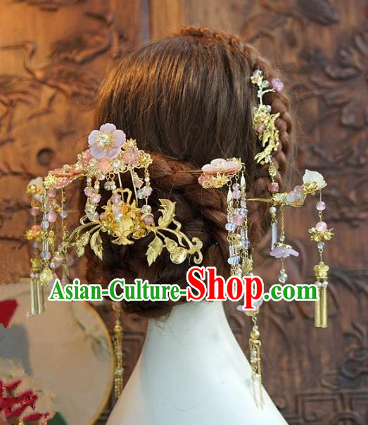 Chinese Ancient Handmade Classical Wedding Hair Accessories Xiuhe Suit Hairpins Complete Set for Women