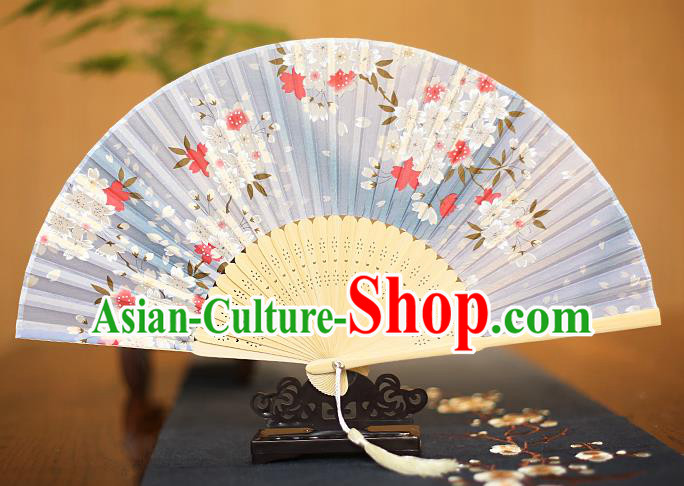 Traditional Chinese Crafts Printing Blue Folding Fan, China Sensu Paper Fans for Women