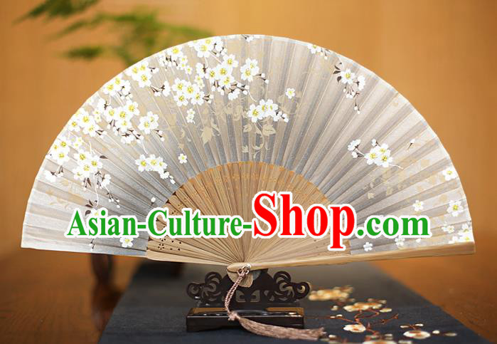 Traditional Chinese Crafts Printing Begonia Grey Folding Fan, China Sensu Paper Fans for Women