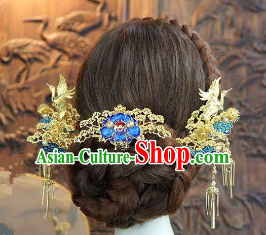 Chinese Handmade Classical Hair Accessories Ancient Palace Lady Blueing Hairpins for Women