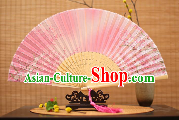Traditional Chinese Crafts Printing Flowers Pink Folding Fan, China Sensu Paper Fans for Women