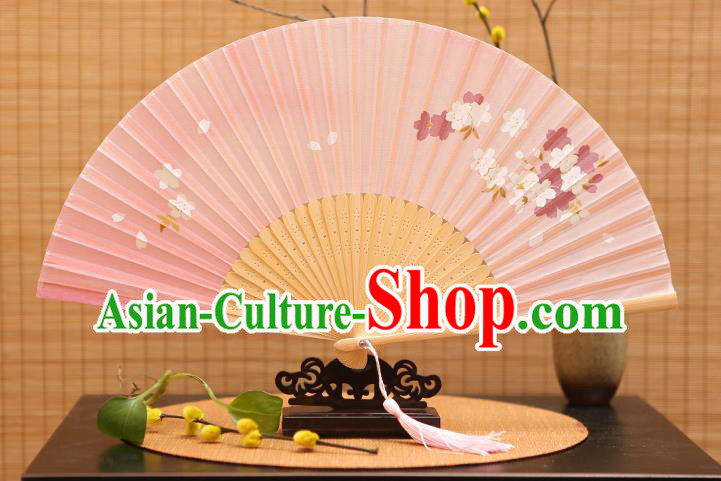 Traditional Chinese Crafts Printing Pink Folding Fan, China Sensu Paper Fans for Women