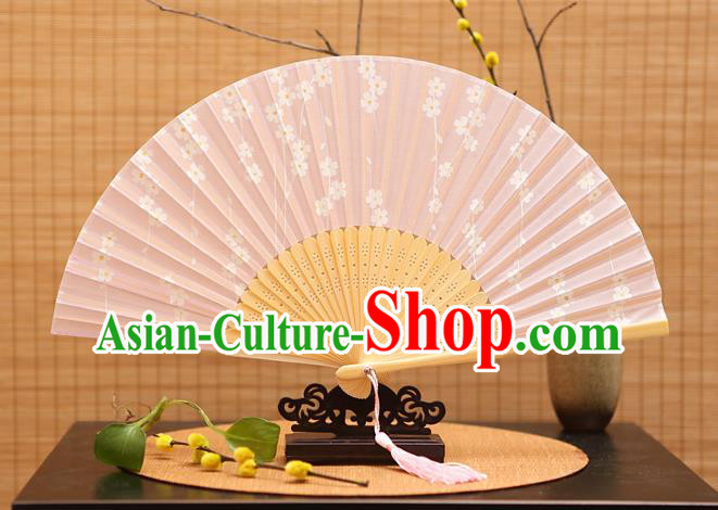 Traditional Chinese Crafts Printing Wisteria Pink Folding Fan, China Sensu Paper Fans for Women