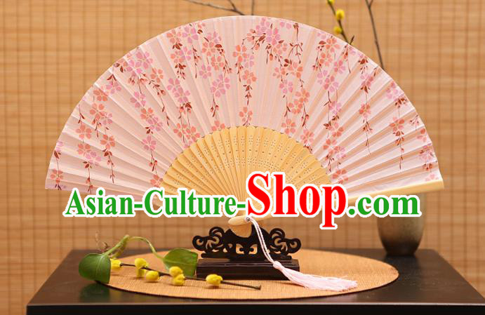 Traditional Chinese Crafts Printing Wisteria Pink Folding Fan, China Sensu Paper Fans for Women