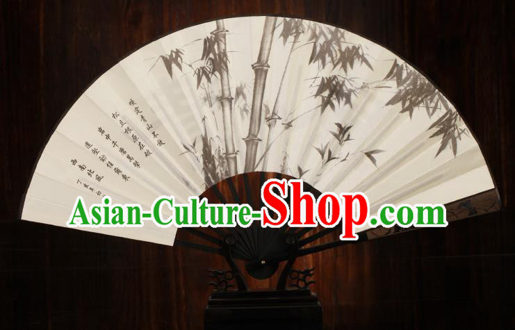 Traditional Chinese Crafts Printing Bamboo Folding Fan, China Sculpture Framework Silk Fans for Men