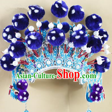 Chinese Beijing Opera Warriors Royalblue Venonat Headpiece, China Peking Opera Blues Helmet