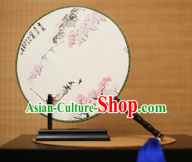 Traditional Chinese Crafts Printing White Round Fan, China Palace Fans Princess Silk Circular Fans for Women