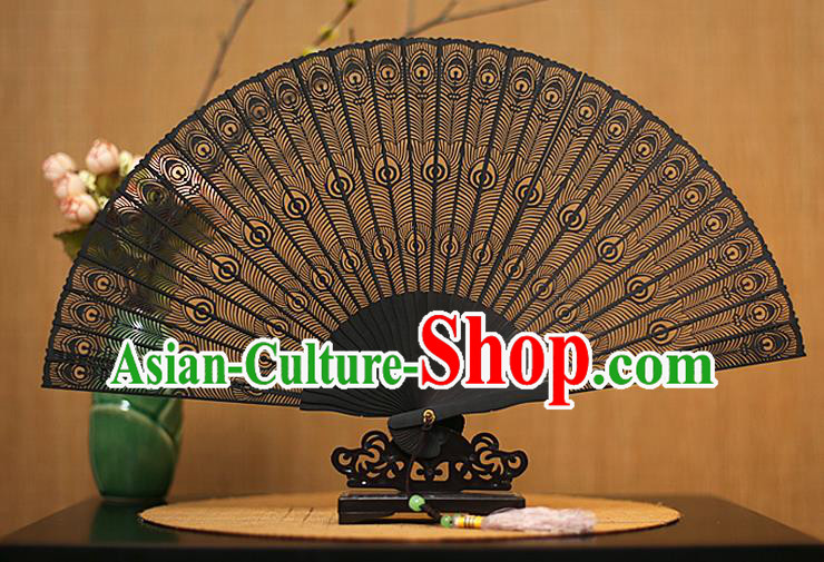 Traditional Chinese Crafts Ebony Folding Fan Carving Sandalwood Fans for Women