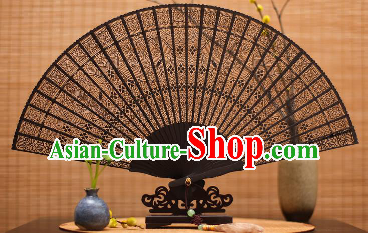 Traditional Chinese Crafts Ebony Folding Fan Carving Sandalwood Fans for Women