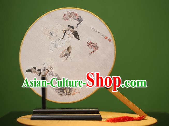 Traditional Chinese Crafts Printing Butterfly Round Fan, China Palace Fans Princess Silk Circular Fans for Women