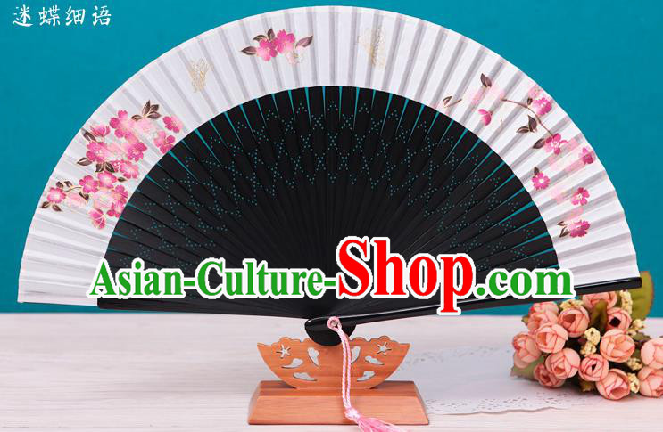 Traditional Chinese Crafts Printing Flowers Silk Folding Fan Sensu Fans for Women