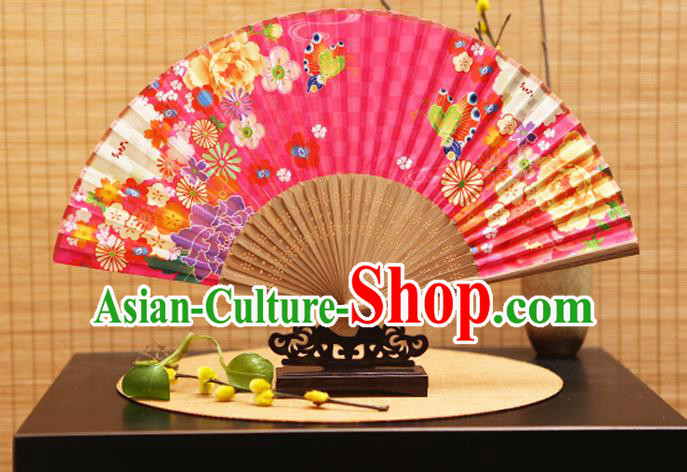 Traditional Chinese Crafts Folding Fans Printing Flowers Pink Silk Fan for Women