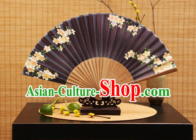 Traditional Chinese Crafts Folding Fans Printing Flowers Purple Silk Fan for Women