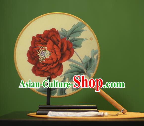 Traditional Chinese Crafts Painting Red Peony Round Fan, China Palace Fans Princess Silk Circular Fans for Women