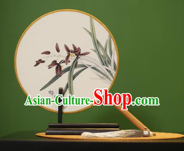 Traditional Chinese Crafts Painting Orchid Round Fan, China Palace Fans Princess Silk Circular Fans for Women