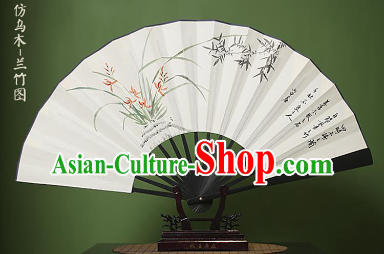 Traditional Chinese Crafts Ink Painting Orchid Bamboo Folding Fan Paper Fans for Women