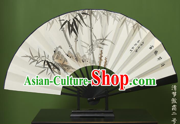 Traditional Chinese Crafts Ink Painting Bamboo Stone Folding Fan Paper Fans for Women